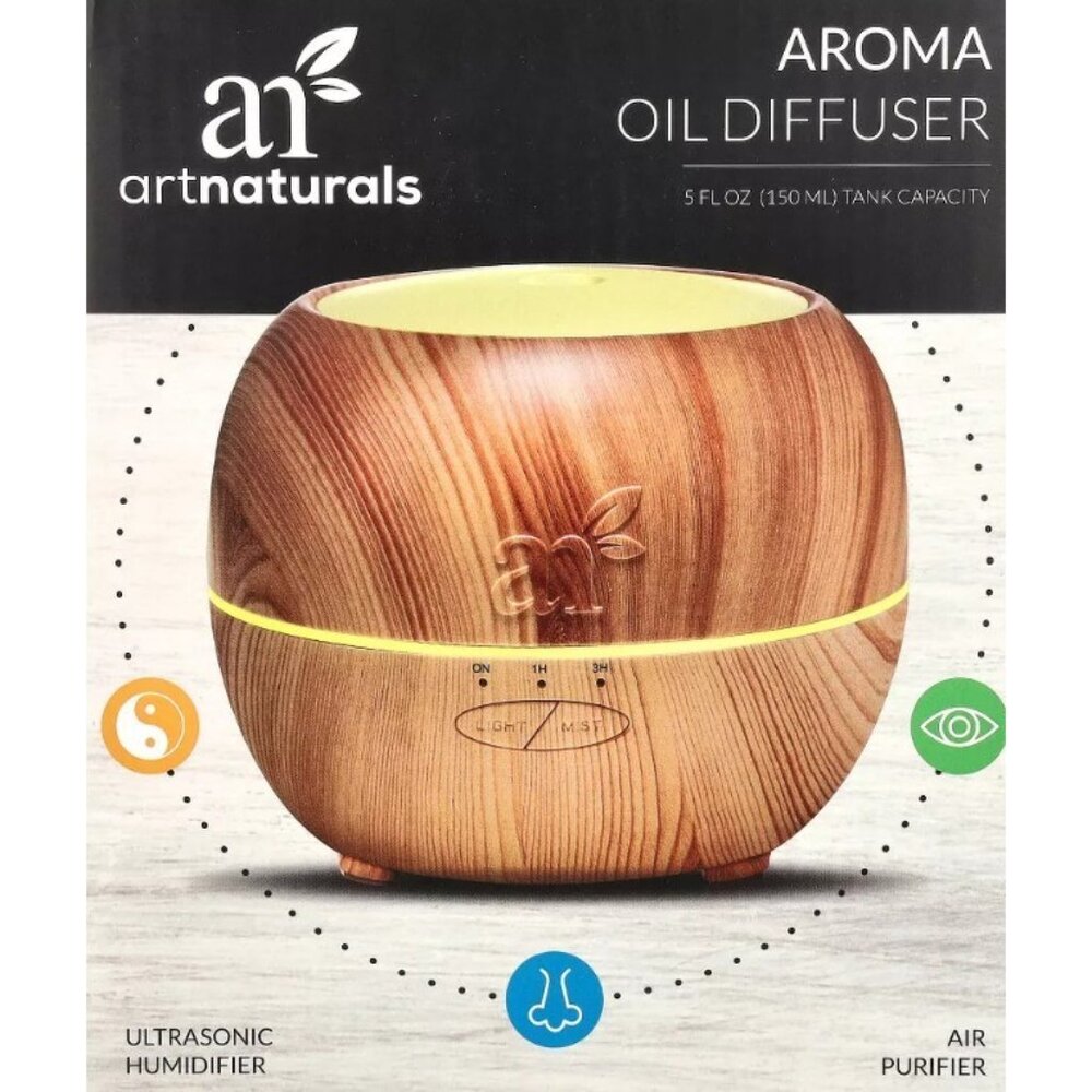 artnaturals Aroma Oil Diffuser Ultrasonic Humidifier 150 ML Tank, Wood Grain